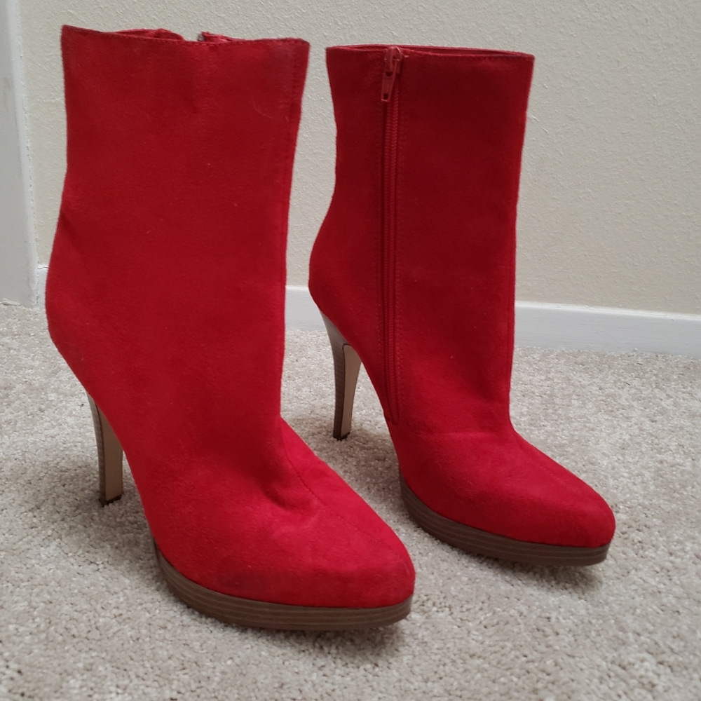 Red suede boots